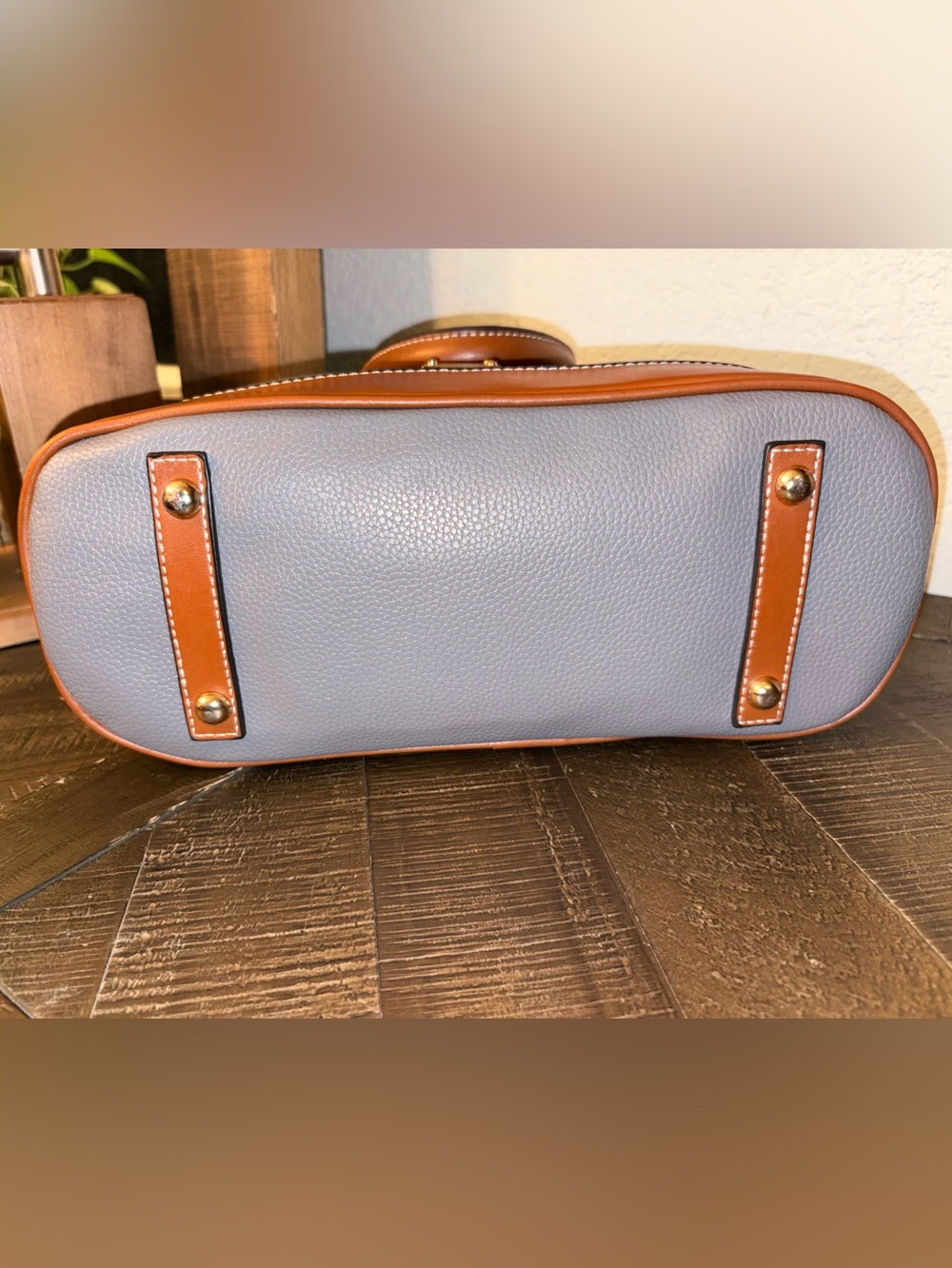 Dooney & Bourke Gray and Tan Pebbled Leather Dome Satchel - Picture 5 of 11